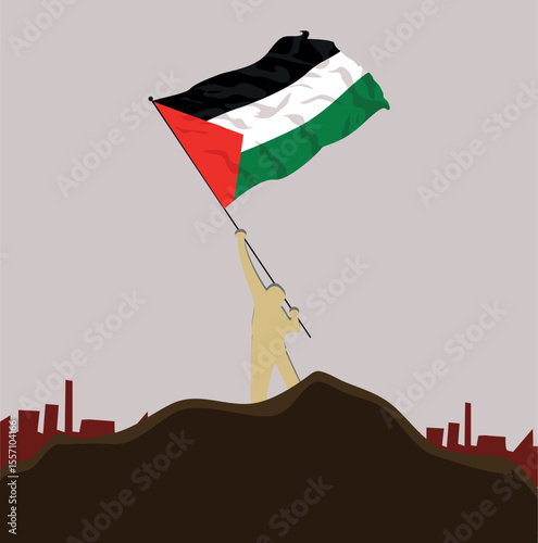 "Palestinian Protester with Flag: Uprising and Resistance Vector"