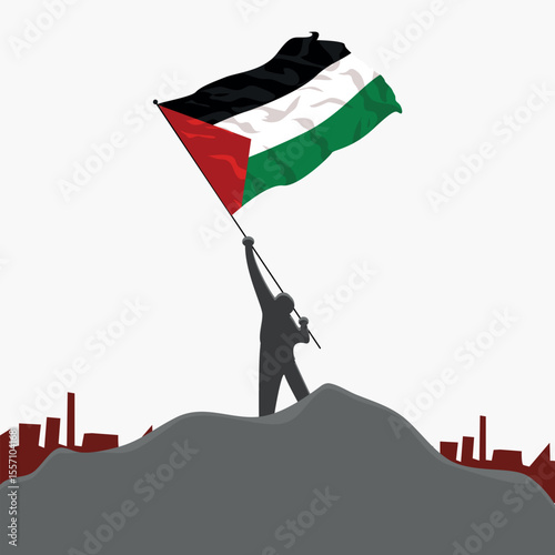 "Palestine Flag Raising Protest Illustration for Social Movement"