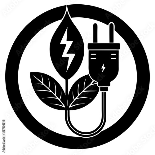 Green Power Plug Vector | Generative AI & Linocut Silhouette Design