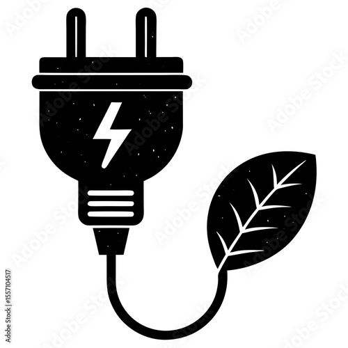 Green Power Plug Vector | Generative AI & Linocut Silhouette Design