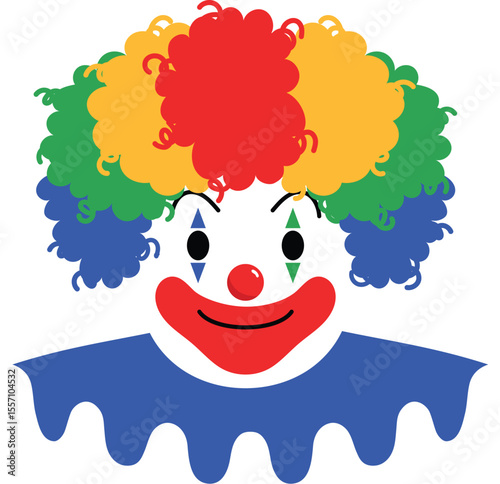 smile clown wear colorful wig and makeup, happy clown, carnival entertainer illustration
