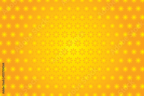A repeating pattern of bright yellow flowers set against a warm orange to yellow gradient background