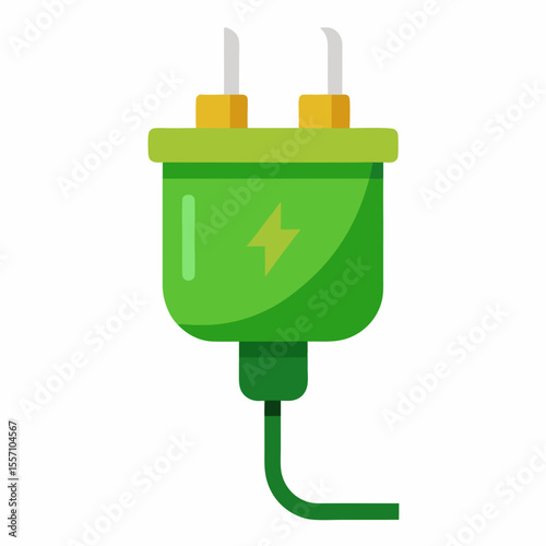 Green Power Plug Vector | Generative AI & Linocut Silhouette Design