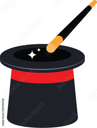 Magic Hat With Wand for magician show, illusion trick, circus show, entertainment show illustration