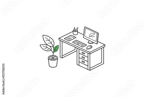 minimalist eco office desk workspace icon