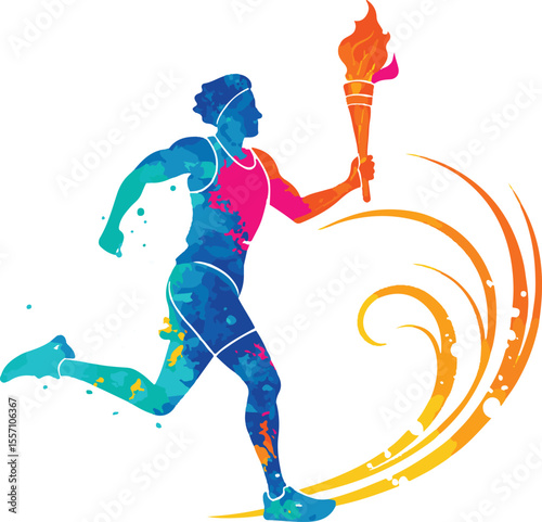 Colorful runner carrying olympic torch vector illustration for sports and athletics