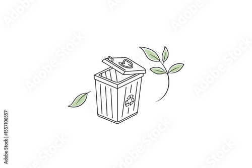 minimalist recycling bin office green icon