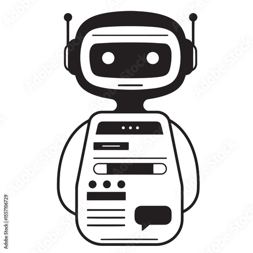 Simple black and white robot illustration representing artificial intelligence and technology