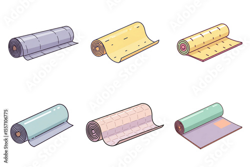 Flat vector illustration of Roofing underlayment roll, pastel colors, isolated set