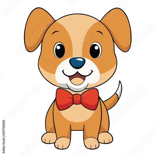  Cute Dog with Bowtie Vector Illustration - Adorable Pet