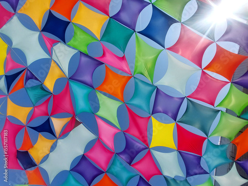 Pride flag against blue sky. Rainbow flag