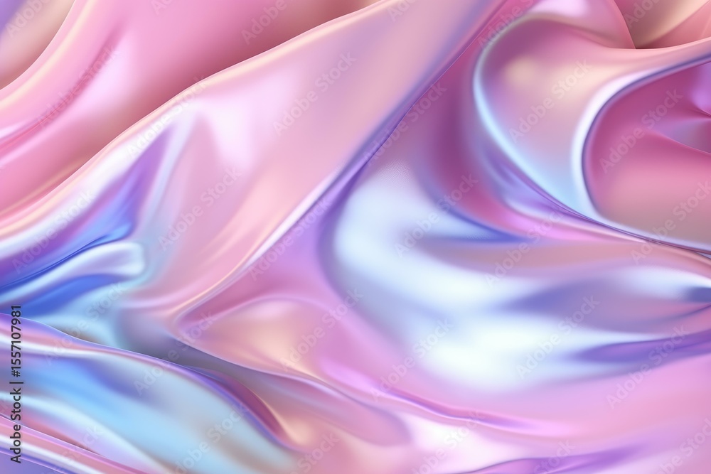 Obraz premium Smooth holographic pastel iridescent fabric flowing and forming elegant curves