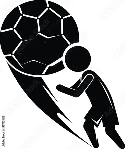 Silhouette illustration of a soccer player kicking a football with great power and energy.