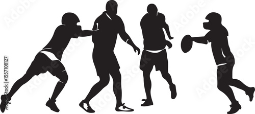 Silhouette illustration of american football players in action performing various game plays