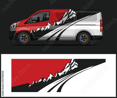 Van Wrap Design with Mountain and Text Graphics