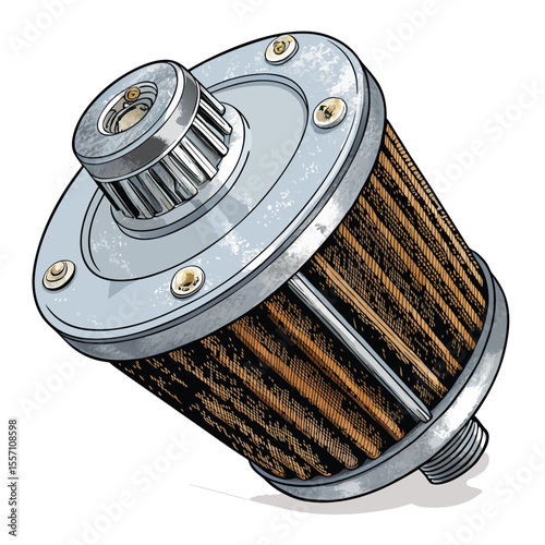 A detailed close-up of a chrome-plated air filter, showcasing its bolts and the effect of rust.