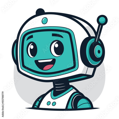 A friendly, smiling robot head avatar, ideal for an AI assistant or mobile app interface.