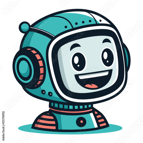 A friendly, smiling robot head designed as an icon for an AI assistant application.