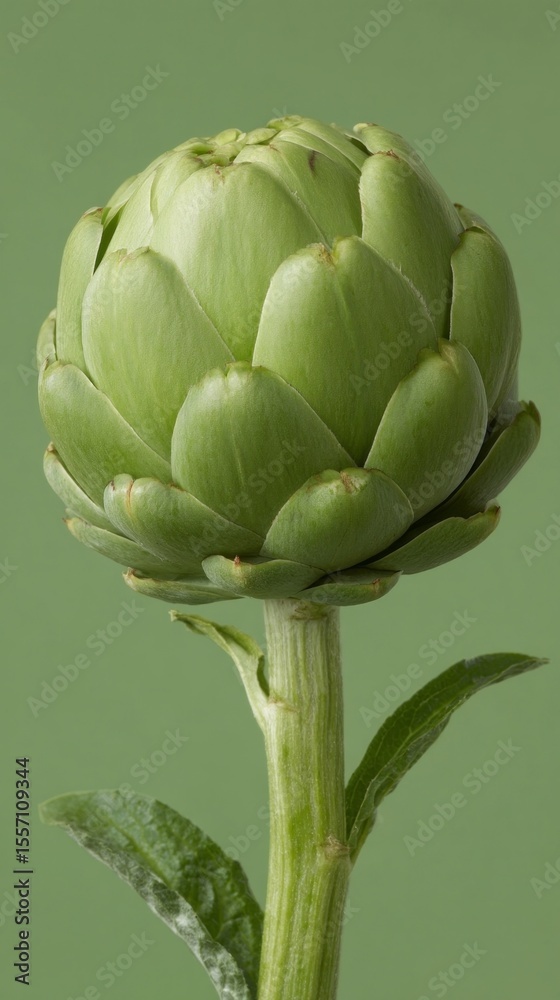 Obraz premium Intriguingly regal artichoke bulb in verdant splendor, heralding summer solstice feasts or La Tomatina's culinary celebrations