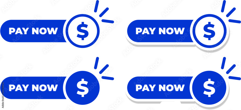 Obraz premium Pay Now Button Set with Dollar Icon - Blue Vector UI Design