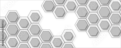 Abstract pattern with hexagonal white and gray technology line paper background. Modern honeycomb pattern design white and grey hexagon 3D abstract vector background art stylish digital presentations.