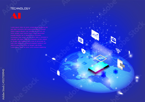 The concept of AI technology work together with human technology to help analized information through maximum efficiency,Vector illustration fantastic style,AI technology concept