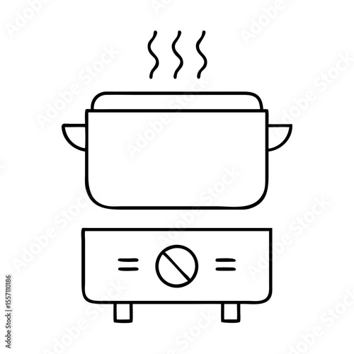 Electric stovetop with pot cooking food. Simple electric stove icon shows cooking pot on top of electric burner. This electric stovetop image is perfect for app icons or website design.