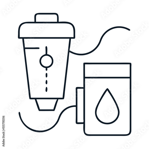 Water filter system with clean water tank and filtration process.  Water purification system shows clean water flowing from filter into tank.