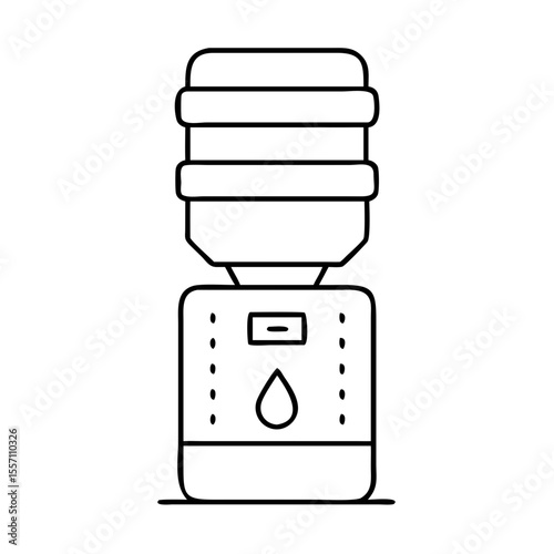 Water cooler appliance with large bottle on top, featuring a simple line art design for hydration solutions.