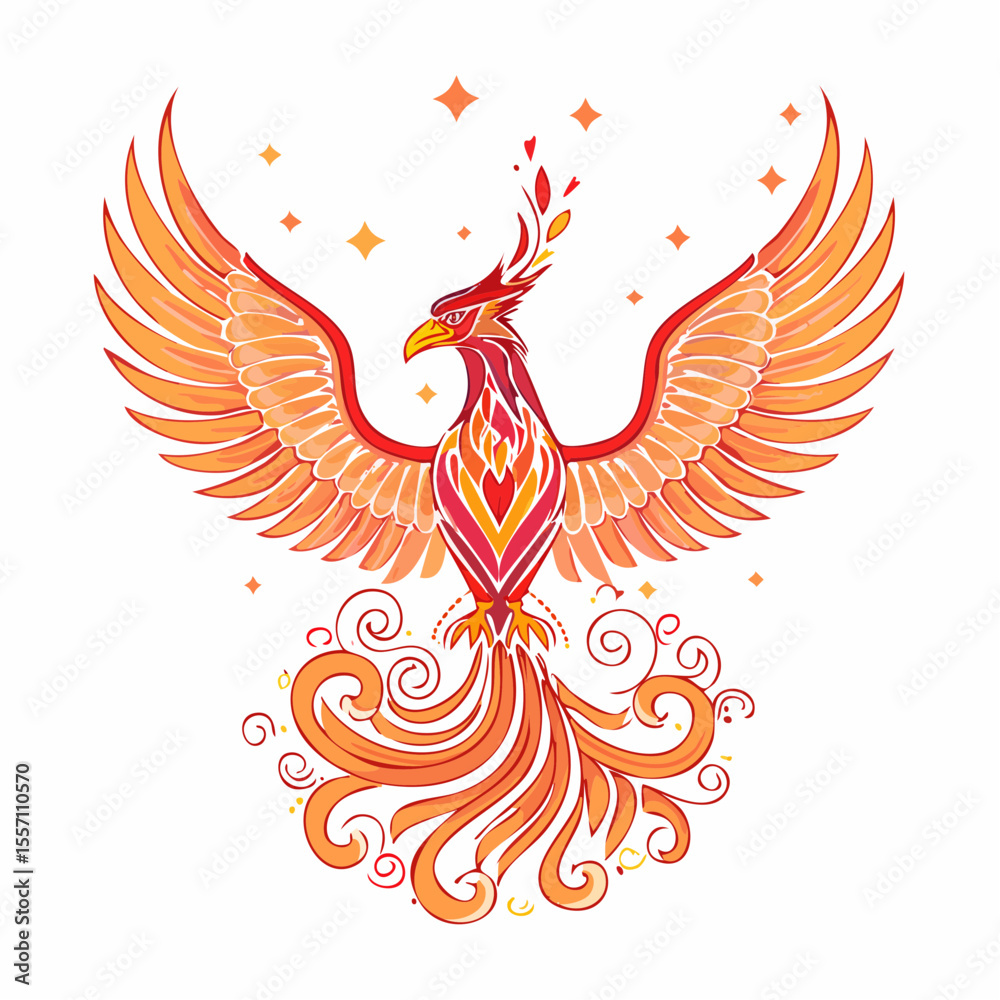 Obraz premium Artistic phoenix with vibrant orange wings design represents rebirth, ideal for logo creation, emblems and graphic projects that require a powerful symbol.