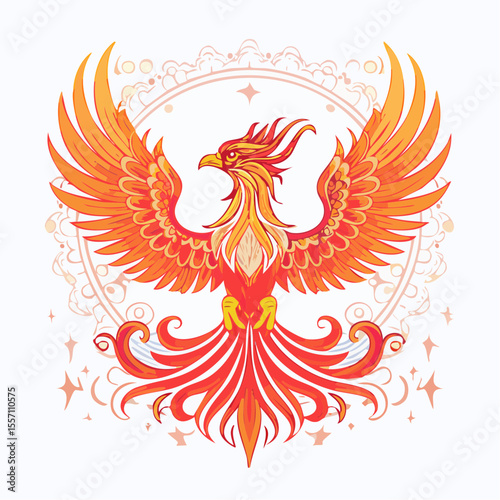 Graceful phoenix art with ornate details offers a bold, legendary design, perfect for mythological themed projects and creative logo concepts.
