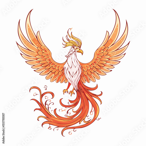 Rising phoenix design with stylized flames and wings, perfect for mythology themes and rebirth concepts as a logo or graphic element.