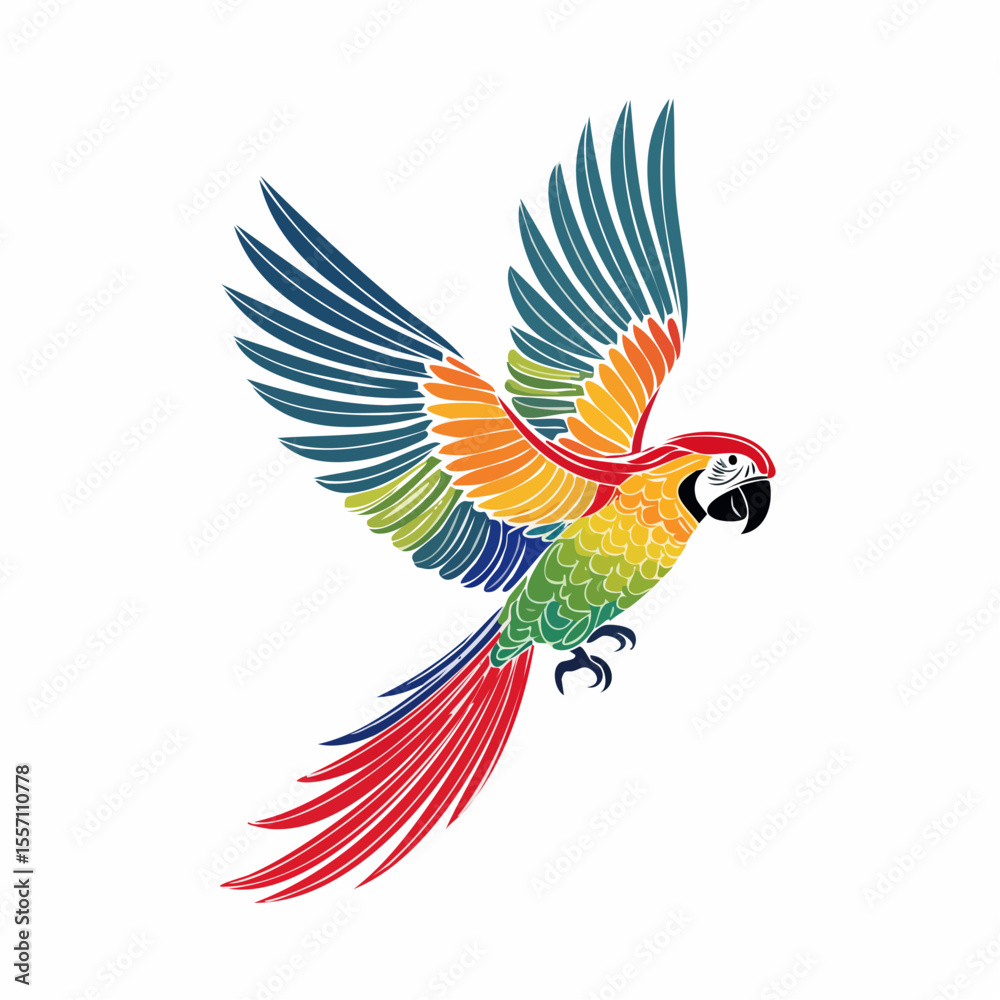 Fototapeta premium Vibrant macaw parrot graphic with colorful plumage, ideal for tropical themes and adaptable for logo or icon design projects.