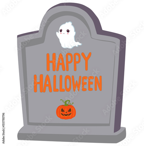 Spooky cartoon tombstone illustration, Halloween grave sign
