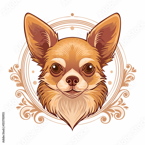 Charming chihuahua head design with ornate detailing, suitable for pet-related logos, scalable graphics, and canine themed art prints.