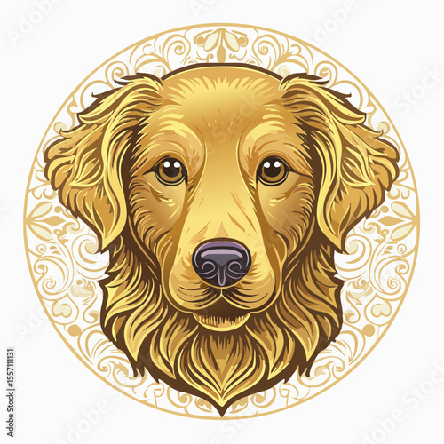 A captivating golden retriever design with ornamental circle, ideal for pet-related branding, artwork, or decorative elements.