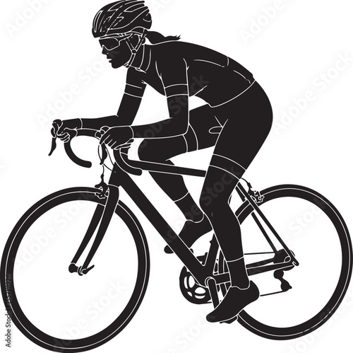 Silhouette of a female cyclist in racing gear on a road bicycle cycling road bike