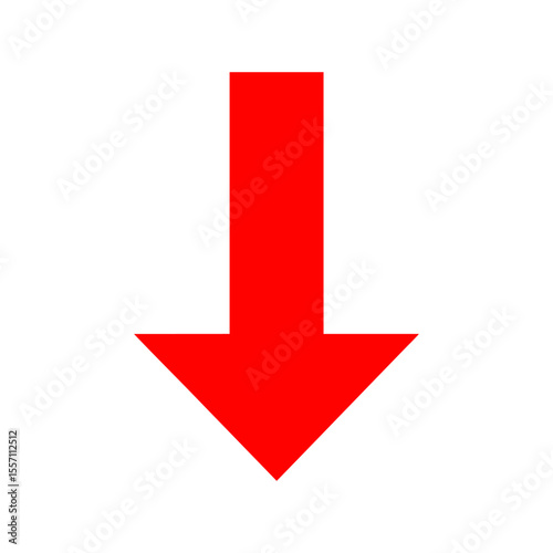 Classic Solid Red Downward Arrow Flat Design Vector Illustration - Download Direction Graphic