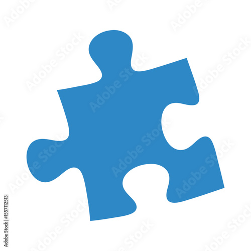 Classic Solid Blue Puzzle Piece Flat Design Vector Illustration - Solution Connection Graphic