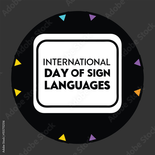 Graphic celebrating International Day of Sign Languages with text and colorful triangles on a