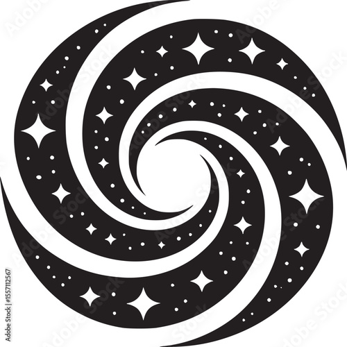 Black and white galaxy swirl stars cosmic illustration abstract space art design spiral nebula concept on transparent background silhouette