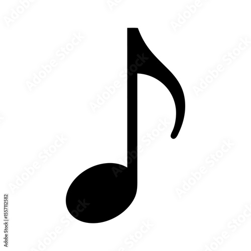 Classic Solid Black Eighth Note Music Symbol Flat Design Vector Illustration - Melody Rhythm Graphic