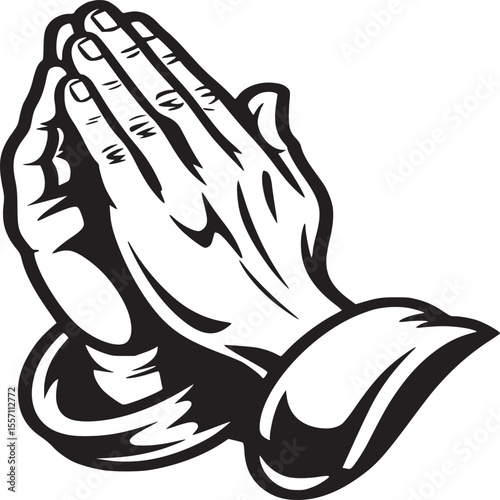 Praying hands vector illustration black and white religious symbol faith hope spirituality clipart graphic design on transparent background silhouette