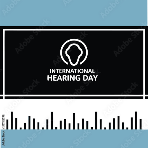Minimalist graphic design for International Hearing Day with ear symbol and sound wave bars vector