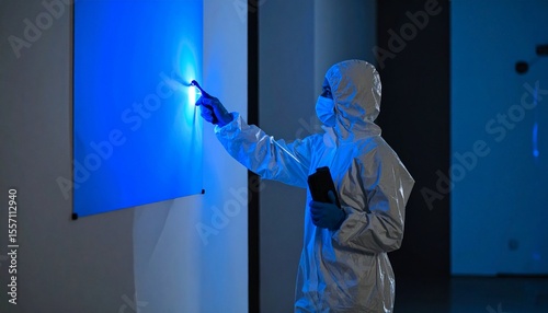 Forensic Scientist Examining Evidence with Alternate Light Source