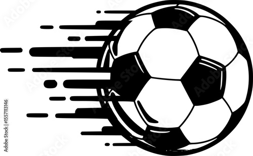 soccer ball dynamic with motion stripes line art silhouette vector illustration

