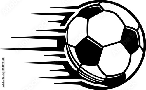 soccer ball dynamic with motion stripes line art silhouette vector illustration
