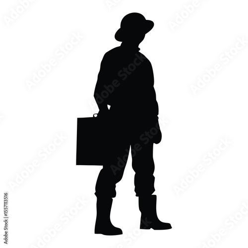 Fisherman with Tackle Box Silhouette