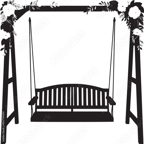 Garden swing with flowers outdoor furniture backyard swing porch swing patio swing home decor outdoor living on transparent background silhouette