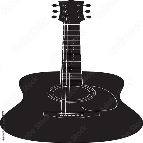 Black acoustic guitar musical instrument isolated on white background for music lovers and guitarists on transparent background silhouette